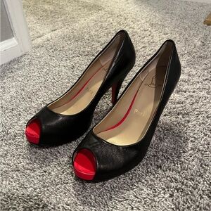 Christian Louboutin Black- Peep-Toe Heels- Size 40